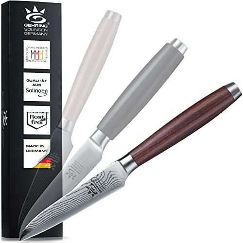 SOLINGEN PREMIUM MYII | Gemüsemesser/Damastmesser | Scharfes Profi Küchenmesser, made in Germany, eisgehärteter Damaststahl VG10 mit ergonomischem Nussbaum - Holzgriff