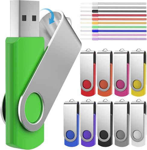FEBNISCTE USB 64GB Stick 10 Stück- USB Flash Drives Portable Memory Sticks | USB2.0 64 GB Multicolor, Pen Drives Datenspeicher Bunt, Speicherstick mit 10 Einheiten Strings- Geschenk für die Familie