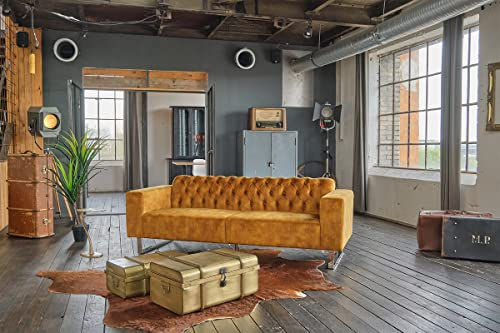 KAWOLA 3-Sitzer Sofa NILO - Glamour Couch Samt Velvet Design für Wohnzimmer, Elegantes 3er Sofa, Couchgarnitur Gepolstert in Gold