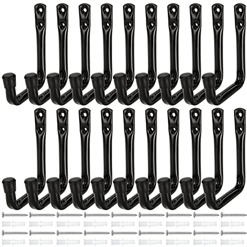AKOLAFE 20PCS Garage Wall Hooks - Heavy Duty Black Tool Hooks with Screws for Garage Wall, Shed, Bike, Garden Tools (12 x 9cm)