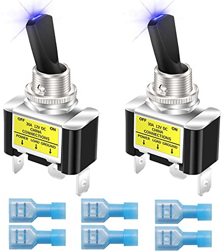 Gebildet 2pcs Interruptores de Palanca con Luz Basculante 12V 30A, para Coche de Carreras de Alta Resistencia, Interruptor de Encendido/Apagado Automático SPST, LED Iluminado,12mm (Azul)