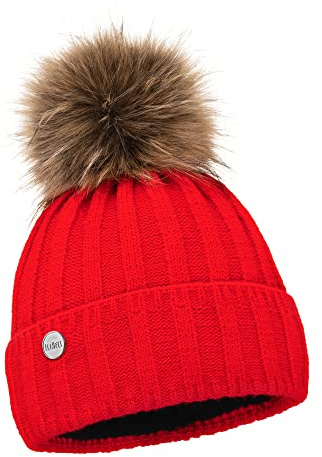 ELIMELI Kaschmir Mütze Damen Winter warme Strickmütze Wollmütze mit Kaschmir Wintermütze mit Kunstfell Bommel Slouch Strick Beanie Damen für Winter Bommelmütze Hergestellt in EU