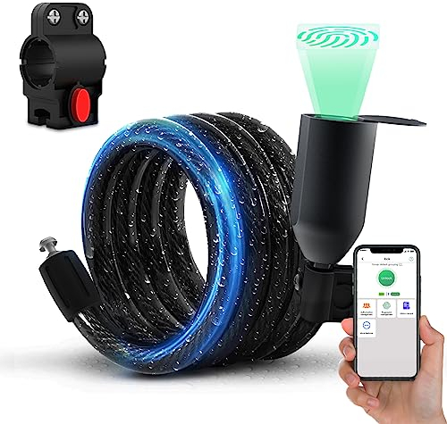 Fahrradschloss mit Fingerabdruck, Eseesmart Kabelschloss mit Fingerabdruck App, Fahrradschloss Lang 1500mm/12mm, Wasserdicht Hohe Sicherheit für Fahrrad Tricycle Scooter Bike Roller