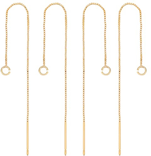 Beebeecraft 1 boîte 10 pièces Plaqué Or 18K Fils d'oreille Balancent Barre à Travers des Boucles d'oreilles à Longue Chaîne Filetée Percé Boucles d'oreilles Pendantes avec Boucle 3.34 Pouces