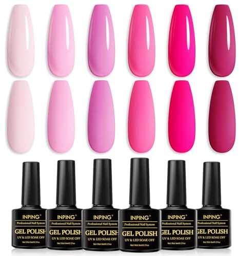 INPING UV Nagellack Rosa, 6 Farben Anny Gel Nagellack Pink, Soak-Off UV Gel Polish Geeignet für Anfänger Kunst Salon DIY, 8 ML