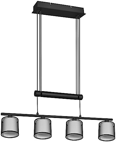 Trio Leuchten Pendelleuchte Burton 311400432, Metall Schwarz matt, Schirm Stoff weiß, exkl. 4x E27