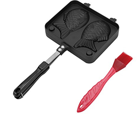 Taiyaki japansk fiskformad pannkaka Dubbelpanna, Våffelkaka Pan med Värmebeständigt handtag, Fiskpanna Köksmatlagningsform Verktyg for Hemma DIY Party Dessert lockar barn att äta mer, Svart