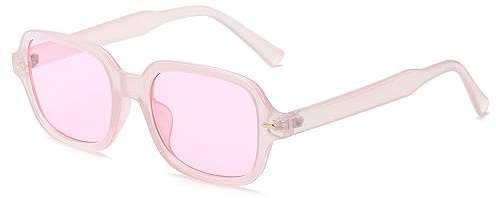 JCTAIFOO Retro Rechteck Oval Sonnenbrille Damen Herren Vintage Rechteckig Gelb Gradient getönte Brille Rosa
