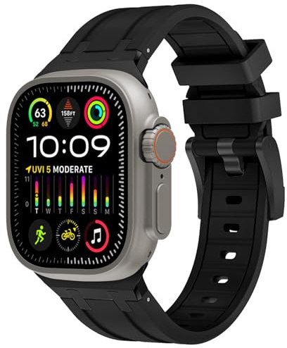WINGLE 49mm 46mm 45mm 44mm 42mm(series 3) for Apple Watch Strap,Liquid Silicone Rubber Strap Replacement band for iWatch Ultra 3/Ultra 2 1/SE 3 2 1/Series 11 10 9 8 7 6 5 4 3 2 1,Black/Black
