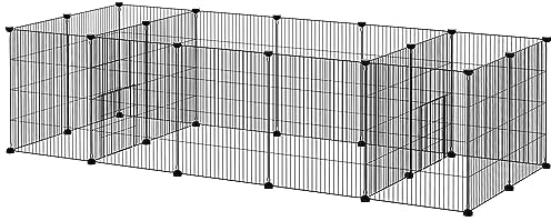 PawHut Freigehege Meerschweinchen Gehege, Kleintiergehege, Freilaufgehege mit 18 Platten, DIY Kleintierkäfig aus Stahlgitter, für Indoor, Outdoor, 175 x 70 x 45 cm, Schwarz