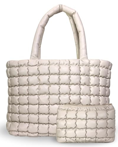 Citrusy Boutique The Cloud Tragetaschen-Set, Puffer-Tragetasche mit Einsatzbeutel, gesteppte Tragetasche für Damen, Schultertasche, Cream, Large