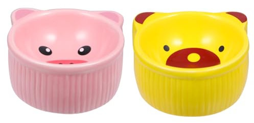 minkissy 2stücke Keramische Futterschalen Für Kleintiere Süßes Cartoon-Design Antikipp-Funktion Für Hamster Meerschweinchen Und Chinchillas Pflegeleicht Hochwertige Keramik Zufällige