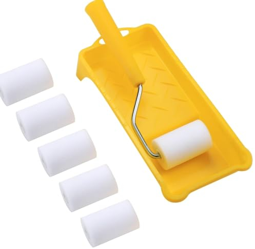 FTXanty Rulli per Verniciare Set Mini Rullo per Pittura in Schiuma Piccolo Rullo di Schiuma 6 * 5cm Copertura del Rullo di Vernice + Telaio del Rullo di Vernice + Piccolo Vassoio di Vernice