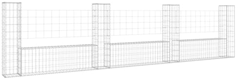 Tidyard Gabionenkorb U-Form mit 4 Säulen Gabione Gabionen Steinkorb Steingabionen Sichtschutz Drahtkorb Wand Mauer Drahtzaun Eisen 380 x 20 x 100 cm (L x B x H)