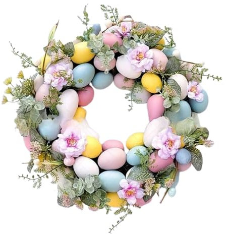 Osterkranz Haustür | Osterkranz Häschen Haustür Dekorationen | Frühling Ostereier Kranz | Künstlicher Partykranz mit Eiern und Blumen Dekokranz