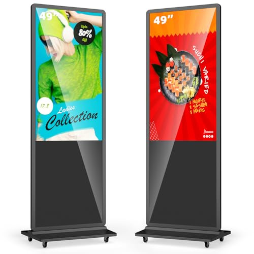 MWE 49 Inch Digital Signage Display Kiosk, LCD Totem Advertising Display Screen with 4 Wheels, Android System, Suitable for Retail Shop, Restaurant, Shopping Mall and Commercial Center