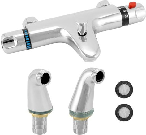 QWORK® Miscelatore Termostatico Doccia, Valvola G1/2 Uscita, Sinistro Caldo Destro Freddo, Miscelatore Doccia in Ottone, Con Accessori In Piedi