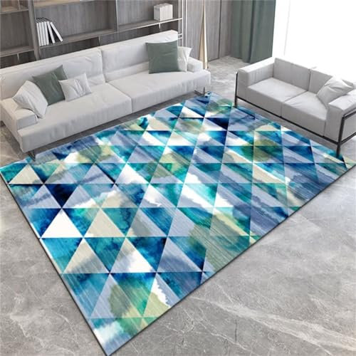 DJHWWD Hübscher Teppich Kinderteppich Jungen Waschbarer Vintage-Teenager-Teppich mit geometrischem Muster 120x160CM Blau Design Wohnzimmer Teppichboden