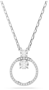 Swarovski Constella Circle Pendant Necklace, Pavé Ring of Clear Crystals with Clear Round-Cut Centre Stones in a Rhodium-Finished Setting, Part of the Constella Collection