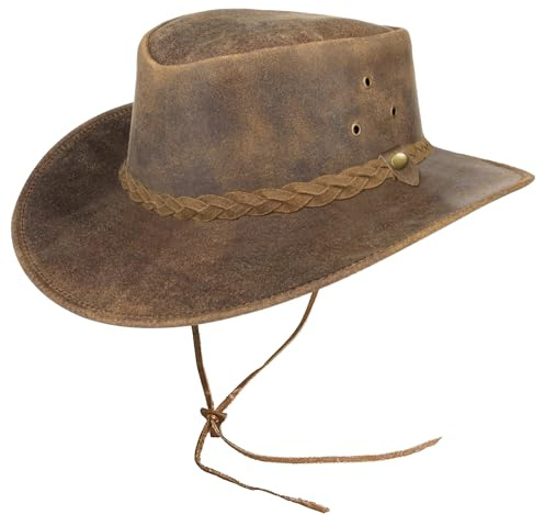Pamposh Leather Cowboy Hat for Men Women Handcrafted Lightweight Western Shapeable Durable Wide Brim Cowgirl Hat