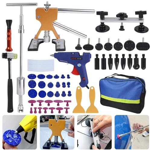 Putentfun Auto Body Dent Repair Kit,66 PCS Paintless Dent Removal Kit,Car Dent Repair Puller with Golden Dent Puller,T-Bar Puller,Bridge Puller for Automotive Dents/Door Dings/Hail Damage Removal