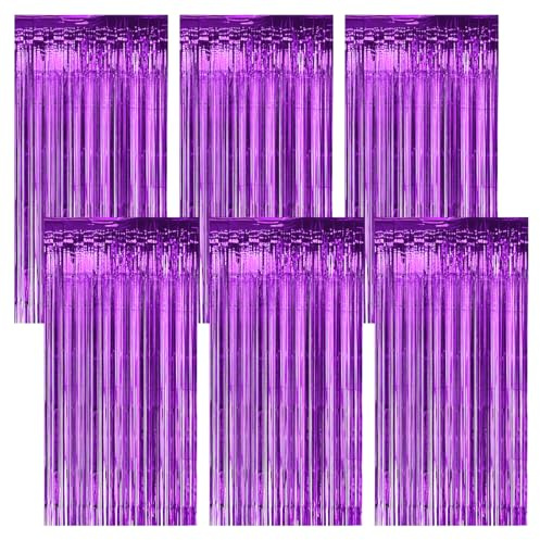 6 Stück Lametta Vorhang Lila, 1m X 20m Glitzervorhang, Glitzer Vorhang Deko | Plastik Party Vorhang, Lametta Vorhänge für Hintergrunddekoration, Partydekoration, Geburtstagsdekoration, Weihnachten