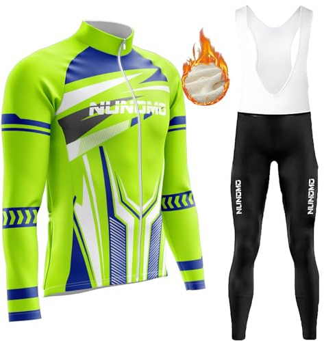 Radtrikot Set Langarm Herren Winter Fahrradbekleidung Radsportanzüge Fahrradtrikot mit Thermofleecefutter Fahrradhose mit Sitzpolster + 9D Gel Radfahren Lange Ärmel Anzug mit 3 Tasche (#7B,5XL)