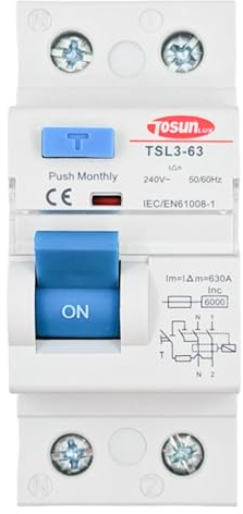 Disyuntor Diferencial + Magnetotérmico (RCBO) | TSL3-63 | Tipo AC | 2P 10mA 240V | Capacidad Corte 6kA | Intensidad 25A