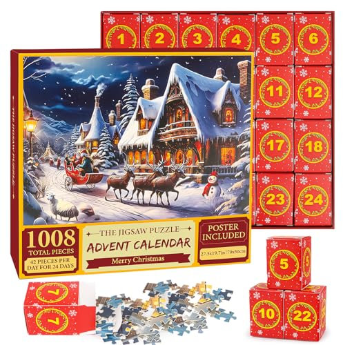 Puzzle Adventskalender 2025, 24 Stück Knobelspiele Set, Weihnachten 24 Teile Adventskalender Jigsaw Puzzles Blind Box Für Erwachsene Studenten Kinder Weihnachtsgeschenke