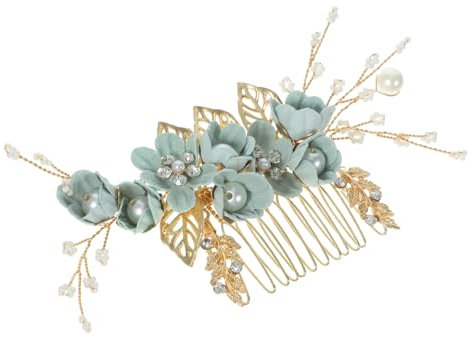 Baluue 2St Braut Haarkamm wedding hair accessories hochzeits haarschmuck Brauthaarkamm Haarschmuck mit Kristallen Vintage-Kopfschmuck floraler Haarkamm Grün Brautkamm legierter Kamm Green