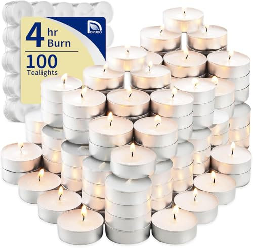 Lot de 100 bougies chauffe-plat blanches parfumées – 4 heures de combustion, cire de palme naturelle, sans fumée, avec mèche en coton dans une coque en aluminium – Idéal pour les mariages, le bain et