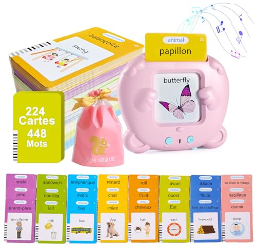 Cartes Parlante Montessori Français-448 Mots, Carte Parlante en Français, Jeux Educatif Enfant de 3 à 6 Ans, Jeux Montessori pour Apprentissage-3 Mode de Langue-Français/Anglais/Bilingue-Rose