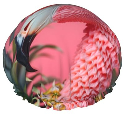 Roter Flamingo-Ananas-Druck, Damen-Duschhaube, wiederverwendbar, elastisch, doppellagig, Haarkappe, Duschhaube