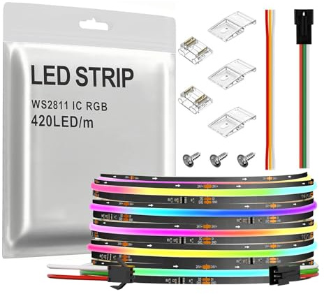 DC 24V SPI COB RGB LED-Streifen 12.8FT Schwarz PCB 420 LED/m | WS2811 IC, hohe Dichte, gleichmäßiges Licht, UL-gelistet, Farbverläufe