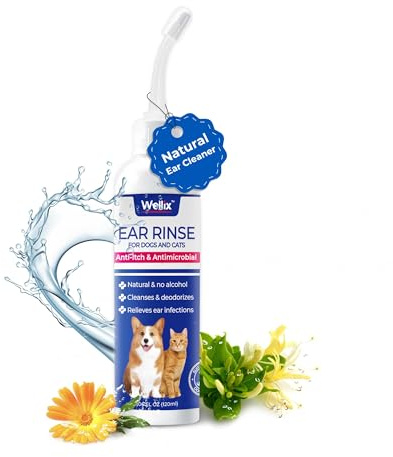 Wellix 120ml Ear Cleaner for Dog & Cat - Ear Infection Treatment Without Irritation - Dog Ear Wash for Itch Relief & Soothing Inflammation - Ear Wax, Powder and Odor Removal Drops