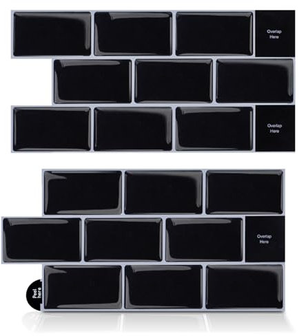 SenaiMy 10-Stück Fliesenaufkleber Klebefliesen Schwarz Wandfliesen Selbstklebend Fliesen Küche 3D Vinyl Aufkleber Wasserdicht und Öldicht für Bad,Schlafzimmer,Wohnzimmer(30,5 x 15,3 cm)