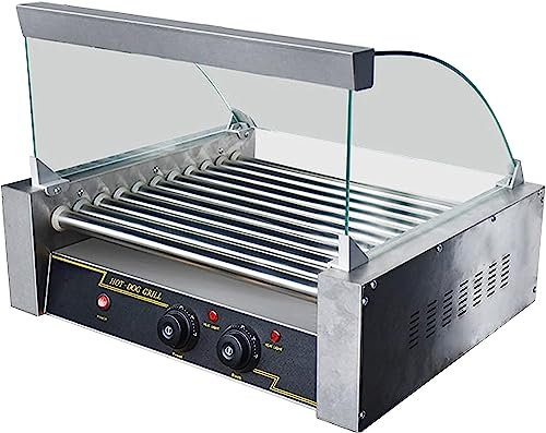 CAFIEDR Scalda-Hot Dog, Macchina per cuocere Salsicce con griglia in Acciaio Inox, 7 rulli e Vassoio raccogli-Gocce Rimovibile, capacità 24 Hot Dog per Salsicce da Colazione