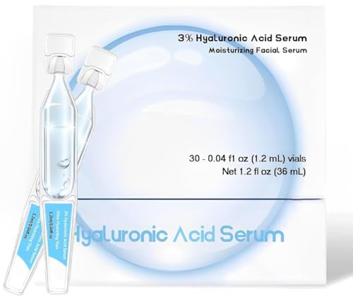 3% Hyaluronic Acid Serum Vials – Ultra Hydrating Face Serum with Hyaluronic Acid, Single-Use Moisturizing Tubes for Dry & Dehydrated Skin (30 PCS)