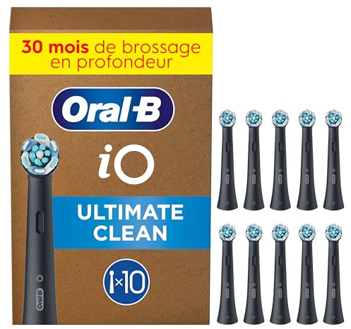 Oral-B iO Ultimate Clean Cabezales de Recambio Originales, Negro, Pack de 10 - Recambios para Cepillos de Dientes Eléctricos Oral B iO, Eliminación de La Placa Bacteriana, Limpieza Profunda