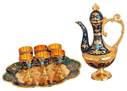 F Fityle Service à café Turc, théière, décoration d'intérieur, Ensemble de Service de Luxe, Ornement pour fête, Salle à Manger, Salon, Chambre à Coucher, Bleu Or