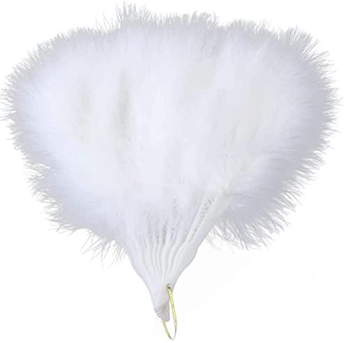 ZOAPDEBCE Handheld Folding Fans Hand Fans， White Feather Fan 25s Vintage Folding Fan Flapper Hand Fan for Costume Dancing Show Tea Party Wedding Decoration Decoration