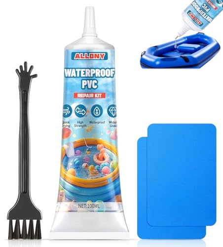 Allony 100ml Pool Reparaturset, PVC Kleber, Poolfolie Reparaturset, PVC Reparaturset für Aufblasbare Kajaks, Schwimmringe, Reparatur von Rohren, Gummi und anderen Materialien