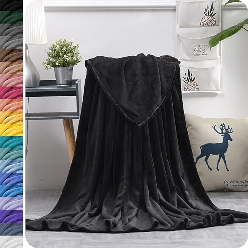 GAIFNAG Couverture, Couverture Plaid Polaire Flanelle 150 x 250 cm Isponible en Plusieures Couleurs Élégantes Plaid Doux et Confortable Parfaite comme Couverture d'hiver Ou Cadeau, Noir
