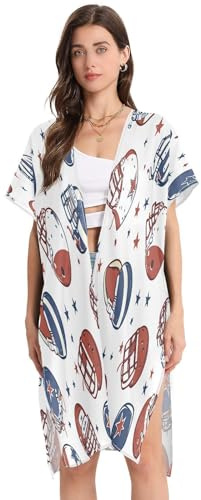 American Football Ball and Helmet Women's Kimono Swimsuit Coverups Beach Cover Up Swimwear Cardigan Summer-L