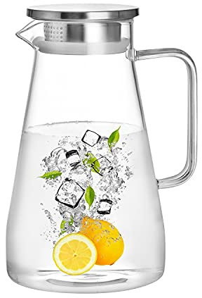 CNGLASS 1650ml/56oz Glass Pitcher with lid iced Tea Pitcher Water jug hot Cold Water Wine Coffee Milk and Juice Beverage Carafe