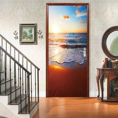 Türbekleben Blick Auf Das Meer Sonnenuntergang Türtapete, Selbstklebend TürPoster Sonnenuntergang Türbilder, 3D Fototapete Türfolie Poster Tapete Türaufkleber Tür Tapeten 88 x 200 cm q.382