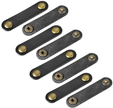 sourcing map Pack of 8 Leather Cable Straps Cord Organizer 63x16mm Portable Cable Leather Clips Black Earphone Cord Management for Cable, Wire