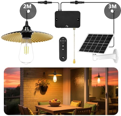 HOTUT Solcellshänglampa, solcellslampor för utomhusbruk hängande med fjärrkontroll, USB-laddning 7 800 mAh soldriven hänglampa, IP54 vattentät dimbar timing, solpendellampa för inomhus utomhus