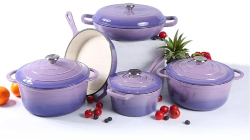 ASerZenith Set di Pentole E Casseruole in Ghisa Smaltata, Blu Cielo, 11 Pezzi(Purple-11 pc)