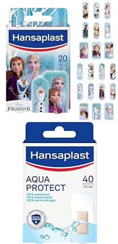 HANSAPLAST pansement pour enfants La Reine des Neiges 2 (1 x20), Pansements colorés et prédécoupés + AQUA PROTECT 40